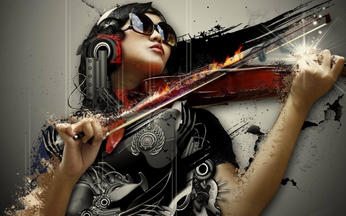 Девушка со скрипкой абстракция