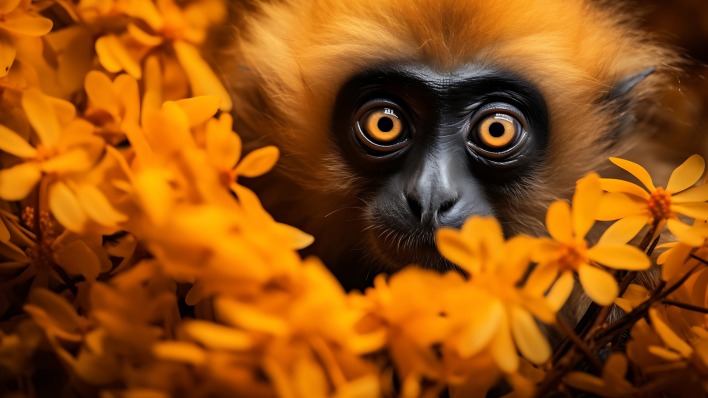 обезьяна ветка цветы желтые