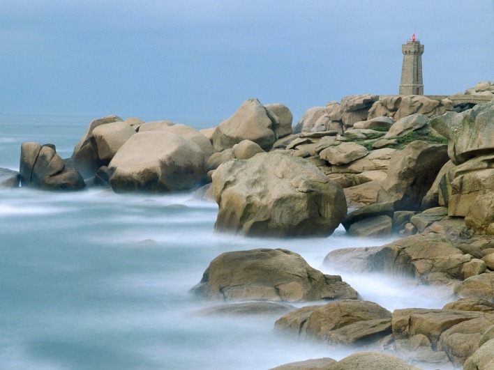 Motion of the Sea, Ploumanach Rocks and Lighthouse, Bretagne, France