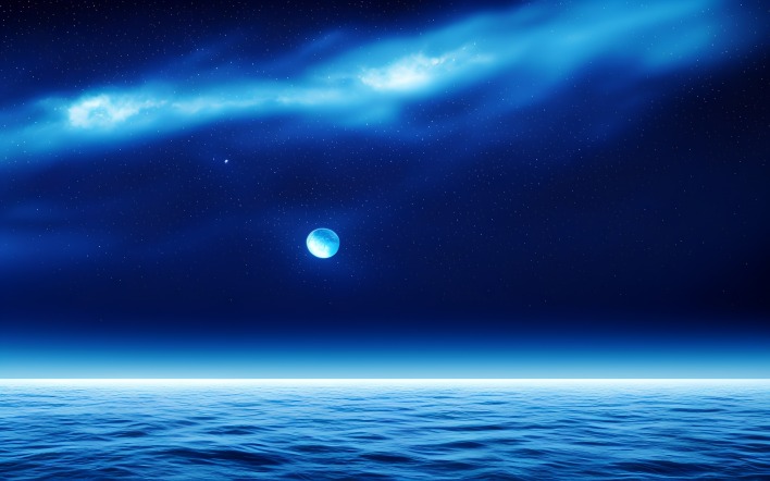 ночь луна океан ретушь