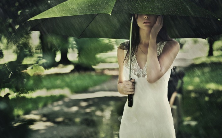 девушка зонт дождь природа