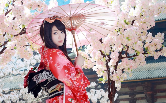 девушка японка кимоно сакура