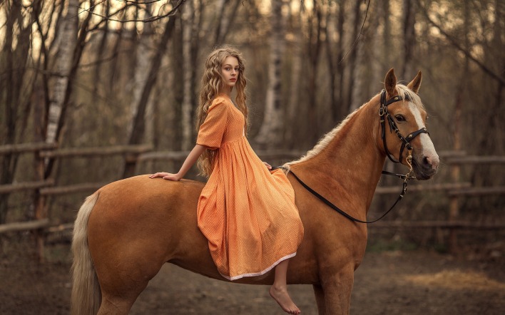 девушка в платье лошадь