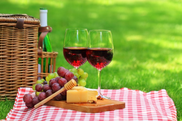 вино виноград сыр на лужайке