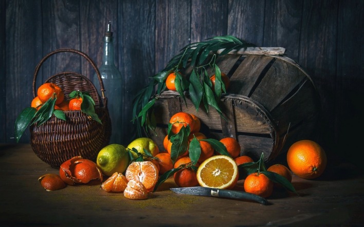 натюрморт аппельсин мандарин корзина