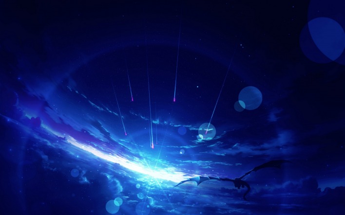 космос ночное небо аниме свечение блеск дракон