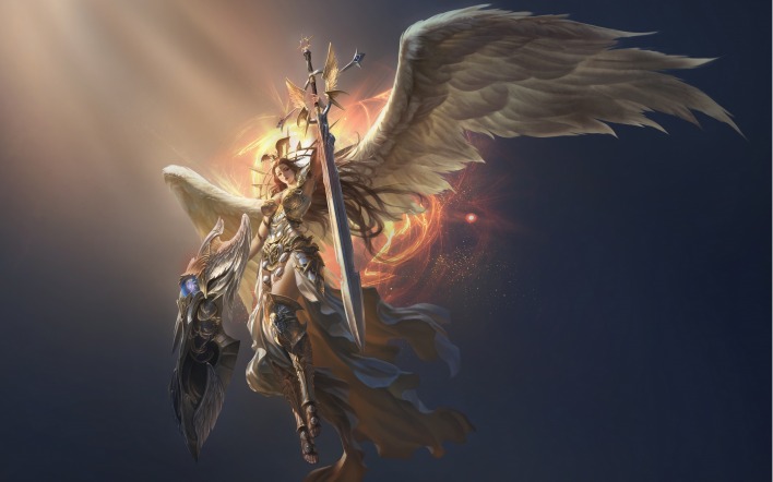 девушка ангел меч крылья