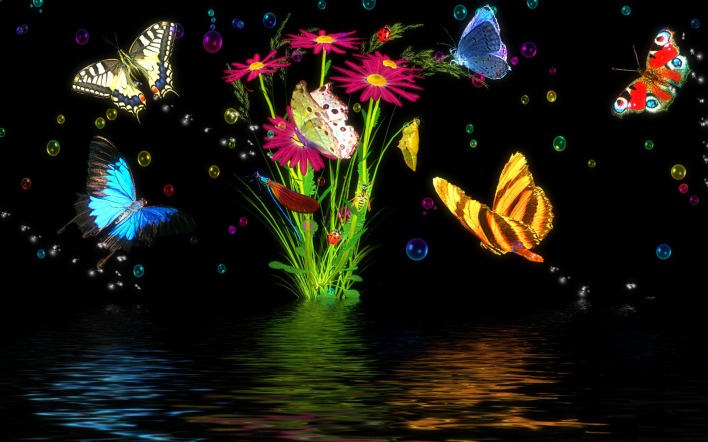 графика бабочки цветы вода graphics butterfly flowers water
