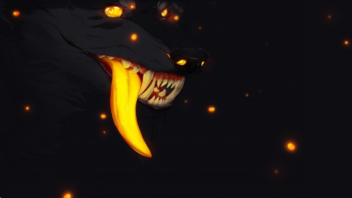 волк арт язык огонь