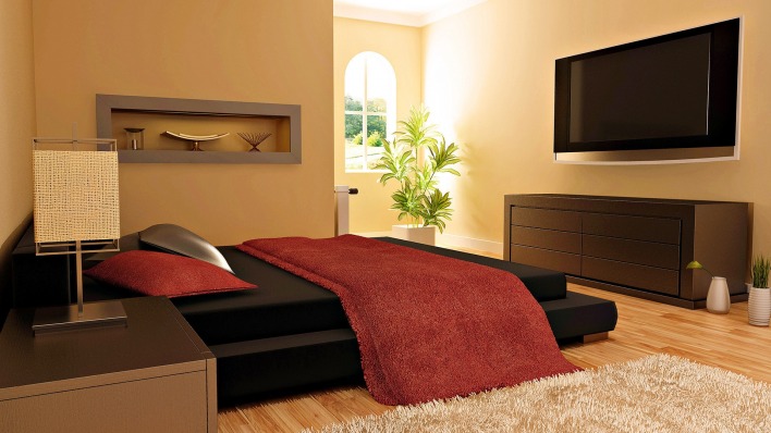 Кровать спальня телевизор