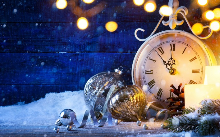 часы украшения новый год боке снег