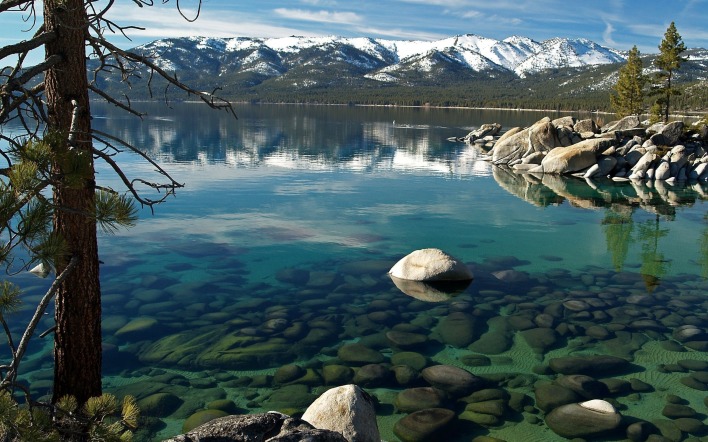 Прозрачное озеро с камнями