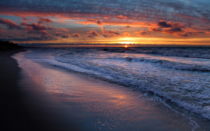 природа побережье море солнце закат