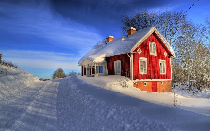 природа дом снег зима