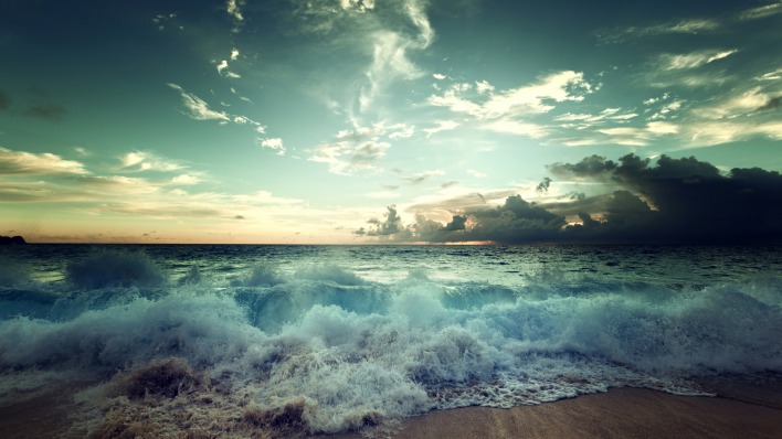 природа море песок горизонт небо облака
