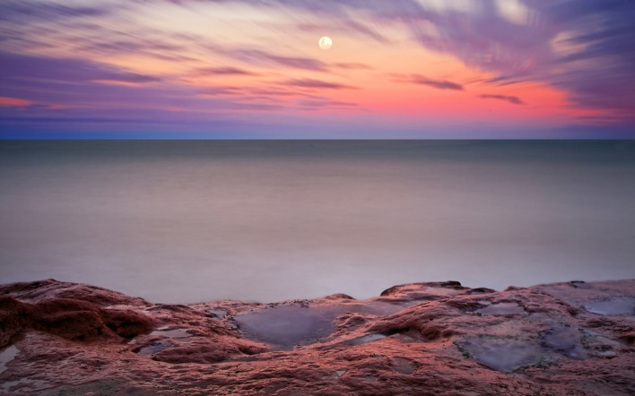 природа море горизонт небо луна