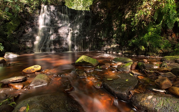 природа река водопад деревья камни