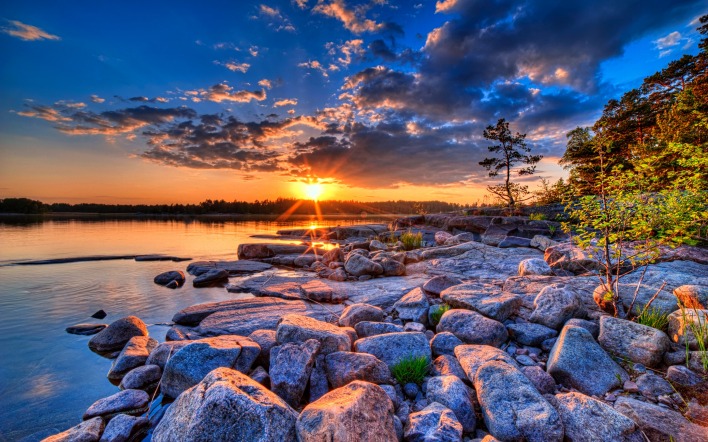 закат камни озеро sunset stones the lake