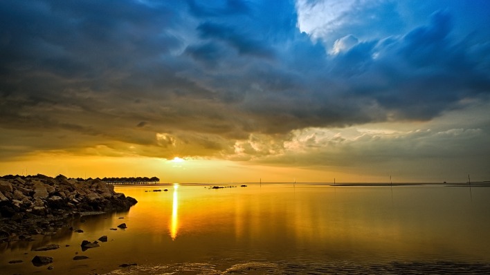 природа небо облака горизонт солнце отражение море