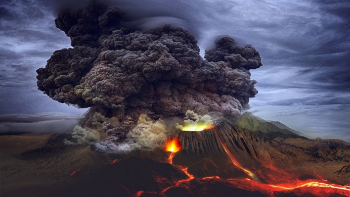 вулкан дым извержение лава