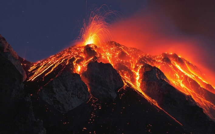 извержение вулкан ночь