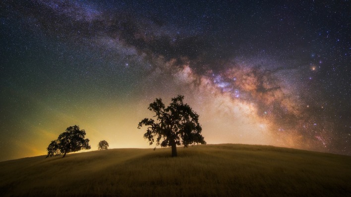 холм звезды деревья галактика млечный путь
