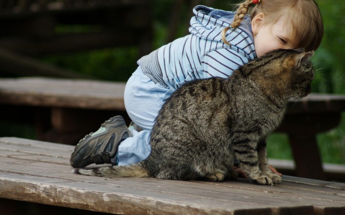 Девочка с котом на лавочке