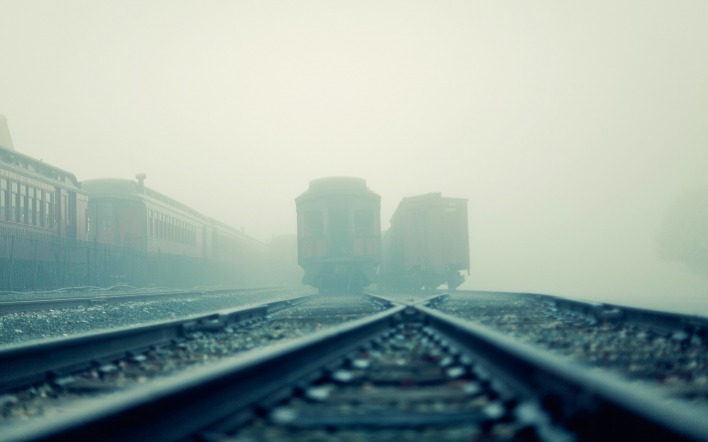 поезда, рельсы, туман