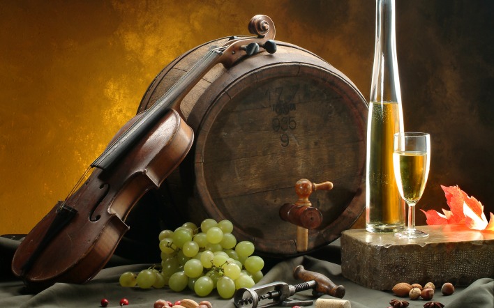 вино, бочка, скрипка, виноград