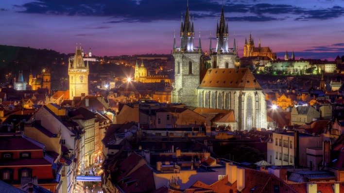 страны архитектура Прага ночь