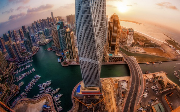 страны архитектура небоскреб рассвет Дубаи объединенные арабские эмираты