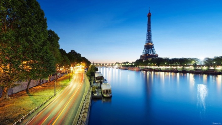 париж эйфелева башня река свет вечер огни франция