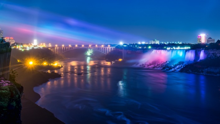 город водопад ниагара мост ночь огни