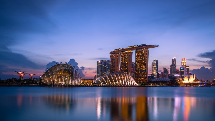 город огни залив вечер сингапур