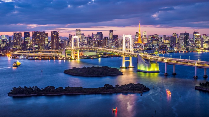 Токио мост вечер огни