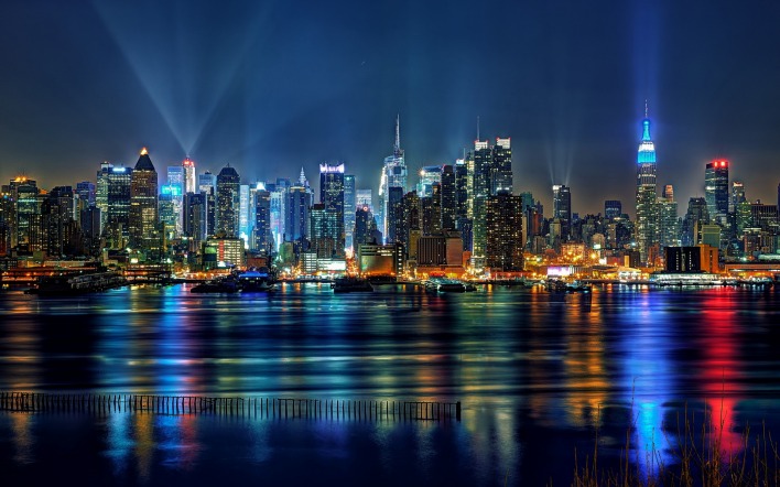 Нью - Йорк панорама освещение ночь