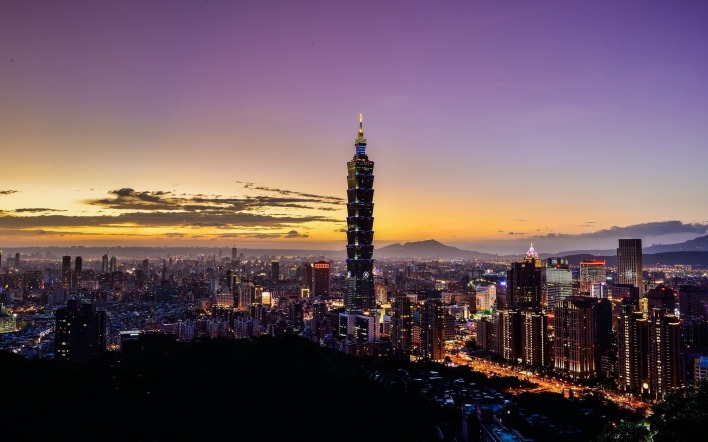 тайвань мегаполис ночь фонари китай