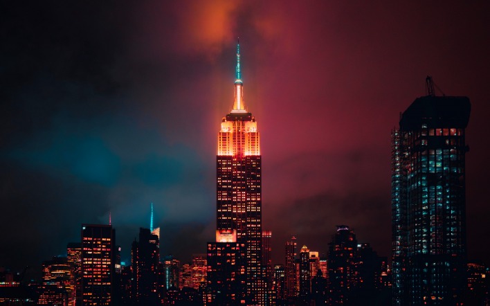 эмпайр стейт билдинг небоскреб нью-йорк ночь свечение