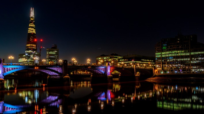 река город ночь огни мост