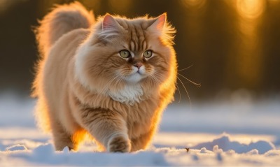 кот рыжий пушистый снег