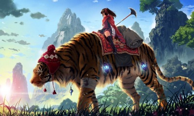 Девушка на тигре