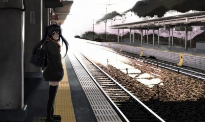 аниме девушка рельсы станция anime girl rails station