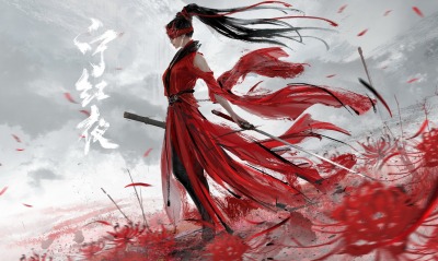 девушка япония воин красный