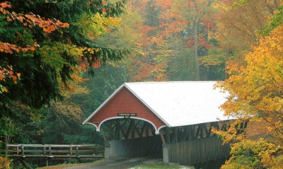 Flume Covered Bridge in Autumn, Franconia Notch State Park, New Hampshire