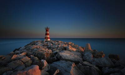 природа горизонт камни маяк море