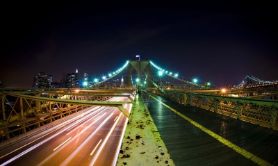 страны архитектура ночь мост огни Бруклинский