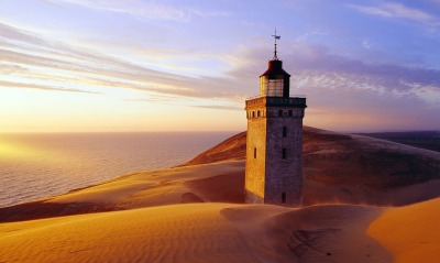 маяк песок небо рассвет