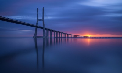 вантовый мост, закат