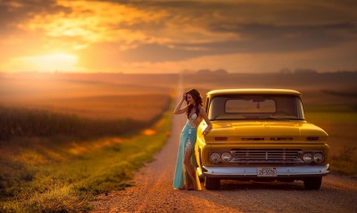 девушка аризона пустыня автомобиль дорога закат