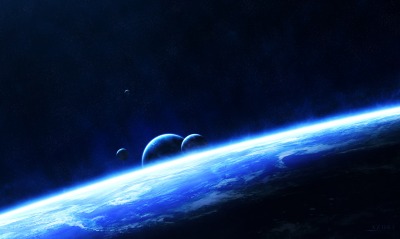 космос планета свечение атмосфера звезды спутники
